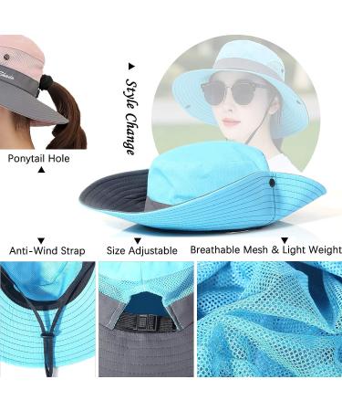 HSELL Women's UV Protection Wide Brim Sun Hat with Ponytail Hole - Pink - Buy Online on GoSupps.com