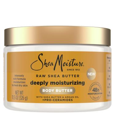 SheaMoisture Deeply Moisturizing Body Butter with Raw Shea Butter Argan Oil and Pro-Ceramides Rich Hydration & Healing of Dry Skin 48H Moisturizing 11.5 oz
