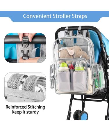 Clear Diaper Bag Backpack | Heavy Duty Transparent Baby Bag for Boys & Girls | Large Multifunction Travel Back Pack with Stroller Straps | Maternity Nappy Changing Bags in Gray - Buy Online on GoSupps.com