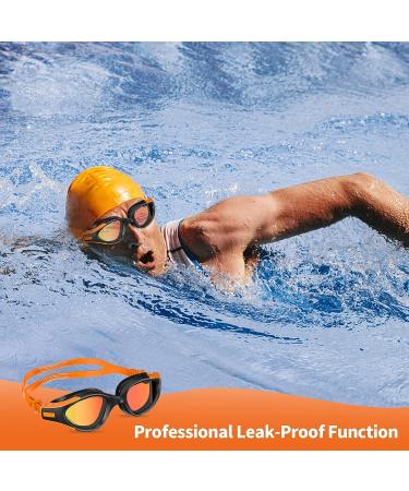 SwimStars Adult Swim Goggles - Anti-Fog UV Protection, No Leaking, Orange/Black Mirrored Lens for Pool & Open Water Swimming - Buy Online on GoSupps.com