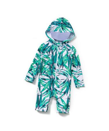 BONVERANO Baby Boys Swimsuit Toddler Bathing Suit Zip-up Full-Zip Hoodie One Piece Swimwear with UPF 50+ Sun Protection 12-18 Months Bamboo