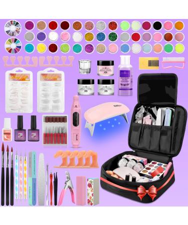 Acrylic Nail Kit for Beginners with Everything 42Colors Glitter Acrylic Powder Monomer Liquid Nail Kit Set Professional Acrylic with Everything Drill UV Light Practice Finger Nail Bag Organizer Case