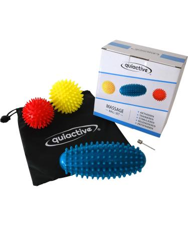 Quiactive Hedgehog Ball Set of 3 - Massage Balls for Back Legs Feet & Hands - Includes Bag Instructions & Air Pump - Perfect for Fascia Release | International Shipping - Buy Online on GoSupps.com