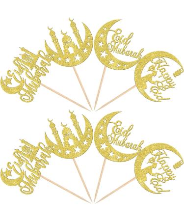 24 Pack Eid Mubarak Cupcake Toppers Glitter Star Ramadan Cupcake Pick Moon Star Eid Islamic Muslim Theme Party Cake Decoration Supplies Gold - Buy Online on GoSupps.com