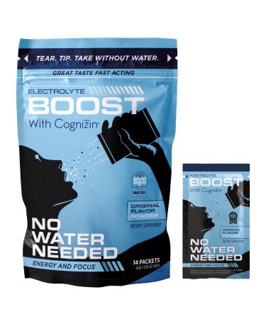 Electrolyte Powder Packets with Cognizin Take Without Water, Hydration Extending Supplement, No Sugar, No Stevia, No Caffeine, No Water Needed, Dissolves in Mouth, 14 Pack