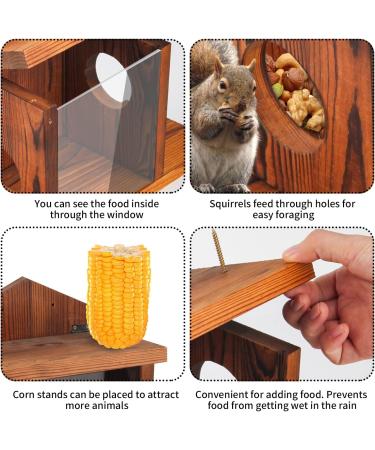 Creechwa Squirrel Feeder Wood Squirrel Feeders for Outside Winter Durable Box Easy to Fill with Removable Front Panel for Corn Peanuts Flat-Top - Buy Online on GoSupps.com