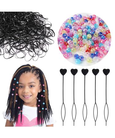 405 Pieces Hair Beads Kit Pony Beads for Kids Hair Braids Including 200 Pieces Plastic Hair Beads 200 Pieces Elastic Rubber Bands 5 Pieces Quick Beader Pony Beads Set for Kids and Girls Hair Braids Type-6