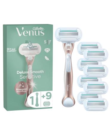 Gillette Venus Deluxe Smooth Sensitive Rose Gold Women's Razor + 9 Blade Refills 5 Diamond Like Coated Blades - Buy Online on GoSupps.com
