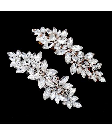 Fireach Hair Barrettes for Women Crystal Rhinestones Hair Clips for Women Thin Thick Hair Bridal Hair Pins French Hair Accessories for Women or Girl Vintage White Sparkly Spring Hairgrip Wedding Hair Jewelry for Women (C...