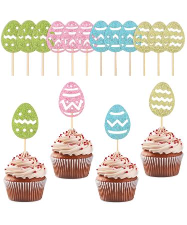 Auliuse 12Pcs Easter Eggs Cupcake Toppers - Glitter Colorful Egg Cupcake Toppers Party Decoration Supplies Easter Eggs Spring Theme Green Blue Yellow Pink Cake Decor Birthday Cupcake Picks (Egg) - Buy Online on GoSupps.com