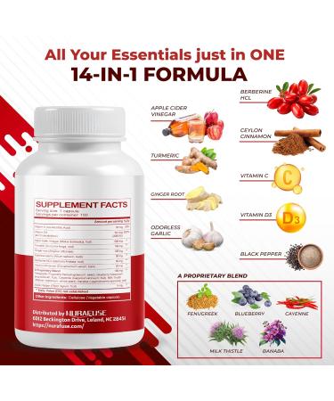 Apple Cider Vinegar 14-in-1 Supplement with Turmeric Ginger Garlic Cinnamon Fenugreek Blueberry Milk Thistle Banaba - Made in The USA 150 count (pack of 1) - Buy Online on GoSupps.com