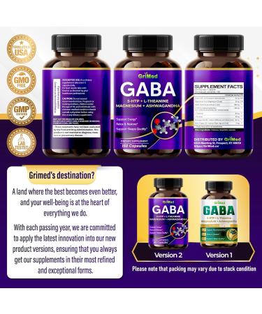 Buy GriMed GABA 16 280mg - X15 Power with 5-HTP L-Theanine Magnesium & Ashwagandha for Relaxation & Sleep - 150 Count Made in USA | International Shipping Available - Buy Online on GoSupps.com