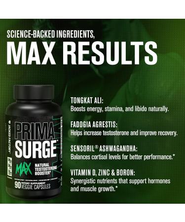 Jacked Factory Testosterone Booster for Men PRIMASURGE - w/Tongkat Ali PrimaVie Ashwagandha (60 Capsules) & Primasurge Max Mens Testosterone Booster (90 Capsules) - Buy Online on GoSupps.com
