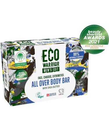 Eco Warrior Men's All Over Body Soap Bar - Vegan & Cruelty-Free with Shea Butter and Essential Oils - 100g - Buy Online on GoSupps.com