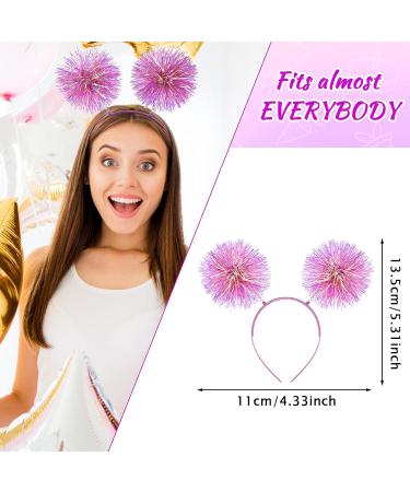 Pom Pom Headband Fun Festive Headwear Foil Strips Tinsel Fashion Hair Hoop Fluffy Ball Headband Fancy Dress Cosplay Hair Jewelry Accessories for Women Girls Party Birthday Halloween Christmas (Pink) - Buy Online on GoSupps.com