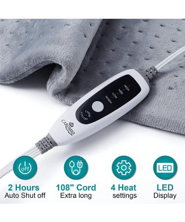CAROMIO Extra Large Electric Heating Pad for Back Pain Relief - 4 Temp Settings - 2hr Auto Shut Off - Moist/Dry Heat Therapy - Machine Washable - Gray - Buy Online on GoSupps.com