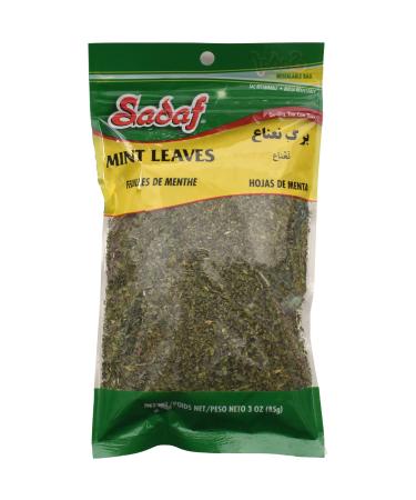 Sadaf Mint Leaves Cut - Dried mint leaves cut and sifted - Kosher and Halal - No stems - 3 oz Resealable Bag. 3 Ounce (Pack of 1)