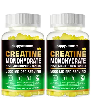 Creatine Monohydrate Gummies 5g for Men Women - Sugar Free Chewable Supplement. 180 Gummies Lemon Lemon 90 Count (Pack of 2)