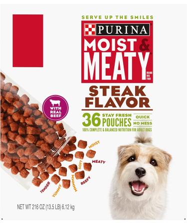 Purina Moist & Meaty Steak Flavor Adult Dry Dog Food - 36 Count Pack - Buy Online on GoSupps.com