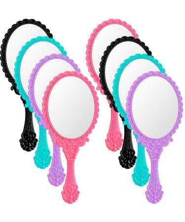 FairySandy 8 Pieces Vintage Handheld Mirror Retro Hand Held Mirror Face Vintage Hand Mirror Oval Mirror with Handle Portable Antique Makeup Mirror for Women Girl Travel (), Black, Pink, Purple, Green