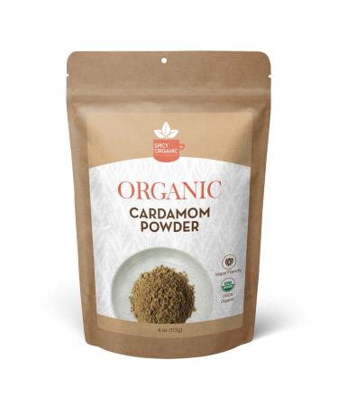 SPICY ORGANIC Cardamom Powder - 100% Pure USDA Organic - Non-GMO, Gluten-Free - Comes in a Resealable Pack - Freshens Breath - 20 Servings Per Container, 4 Oz (113 grams) 4 Ounce (Pack of 1)