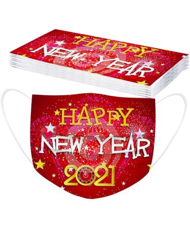 10PCS 2021 Happy New Year Disposable_Face_Mask for Adults 3-ply Non-Woven Fabric with Elastic Earloops Fireworks Camouflage Face Bandanas for Women Men Face Balaclava - Buy Online on GoSupps.com