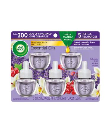 Airwick Plug In Scented Oil Sweet Lavender Scent Infused with natural essential oils 5 Refills/Recharges Total:100ml Each/20 ml Area Deodorizer