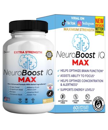 NeuroBoost IQ MAX Extra Strength Brain Support Supplement 60 Capsules with Bacopa Grape Seed Green Tea (1)