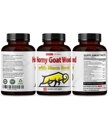 Horny Goat Weed Capsules - 8250mg Maximum Strength with Maca, Tribulus, Ashwagandha, Tongkat Ali, Panax Ginseng - 90 Count - 3 Month Supply - Men & Women - Buy Online on GoSupps.com