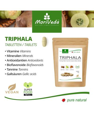 MoriVeda Triphala Tablets - High Dose 1000mg Vegan Ayurveda | Amla Haritaki & Bibhitaki - 120 Tablets for Optimal Digestion - Buy Online on GoSupps.com
