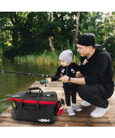 Fishernomics Collapsible Fishing Bucket Livewell | Large Live Fish & Bait Container with USB Rechargeable Oxygen Pump - Black/Red - Buy Online on GoSupps.com