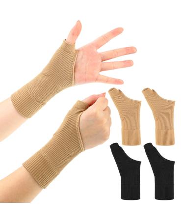 Thumb Compression Arthritis Gloves Breathable Wrist Support Brace Thumb Brace with Gel Thumb Splint Wrist Compression Sleeve Fingerless Glove for Relieve Pain (4 Pieces  Black  Nude  Large) Large Black  Nude 4
