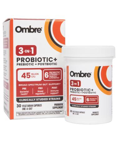 Ombre 3-in-1 Probiotic Prebiotic and Postbiotic for Digestive Health & Gut Health - 45 Billion CFU - Bloating Constipation & Gas Relief - Metabolic & Immune Support for Women & Men 30 Day Supply
