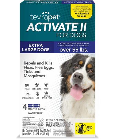 TevraPet Activate II Flea and Tick Prevention for Extra Large Dogs 55+ Lbs - 4 Monthly Doses | Fast Acting & Long Lasting Control | Vet Recommended - Buy Online on GoSupps.com