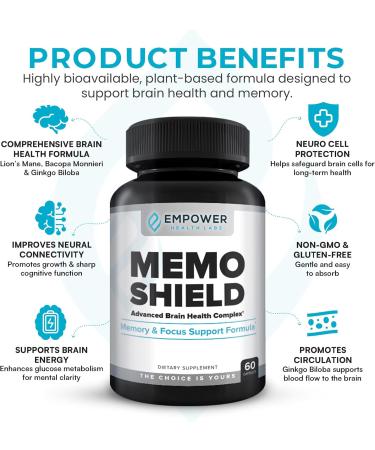 MemoShield Brain Health Supplement Advanced Memory Support with Lion's Mane Bacopa Monnieri and Ginkgo Biloba Cognitive Function and Brain Health Formula 60 Capsules - Buy Online on GoSupps.com