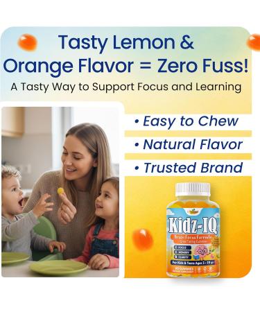 Kidz IQ Focus Gummies for Kids & Teens | Support Attention Memory & Concentration | Omega 3 DHA Focus Vitamins for Preteen | Orange Flavor Non-GMO Gluten-Free 60 Gummies - Buy Online on GoSupps.com