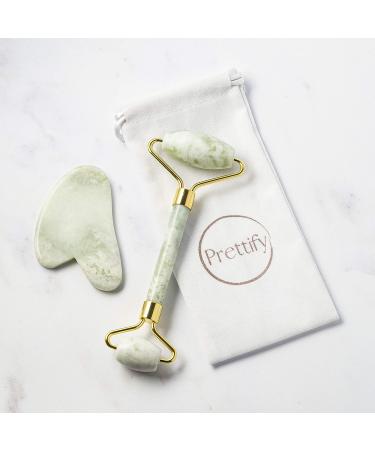 Prettify Premium Jade Face Roller and Gua Sha Set - Authentic Jade Massager & Massage Tool Kit - Buy Online on GoSupps.com