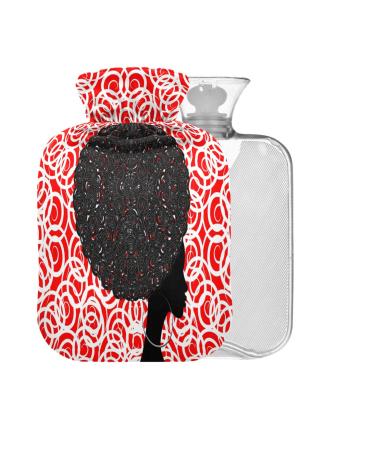 African Women Hot Water Bottle with Cover 1L Small Hot Water Bag for Pain Relief Cramps BPA Free