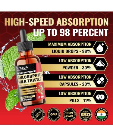Tenmido 10in1 Chlorophyll Liquid Drops with Mullein Milk Thistle Dandelion Burdock Root Moringa Neem Aloe Vera Peppermint and Ginger - 30 Days Supply - 1 FL Oz - Buy Online on GoSupps.com