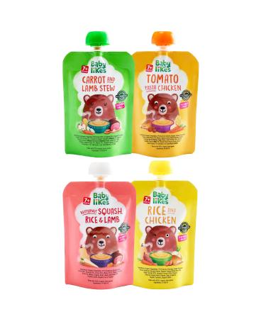 Baby Likes Pack of 4 Organic Halal Baby Food Pouches (4 x 130g) - Halal Baby Food Puree Pouches -