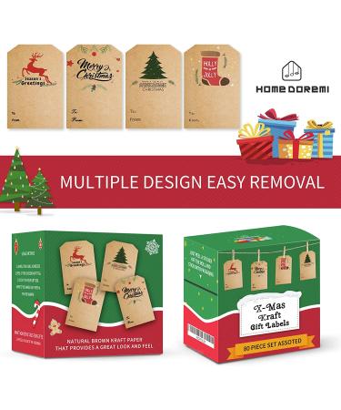 Christmas Gift Tag Stickers - 80 Pcs Decorative Self Adhesive Labels - Easy Write & Peel - Dispenser Box Included - 2 x 3 Inch - Buy Online on GoSupps.com