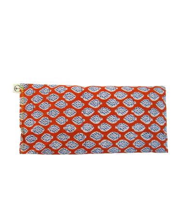 Scented Lavender Flax Eye Pillow Gift Set with Washable Cover - Weighted for Soothing Relaxation - Yoga, Sleep, Massage - 4 x 8.5 Cotton Block Print - Leaf Orange Blue Design - Buy Online on GoSupps.com