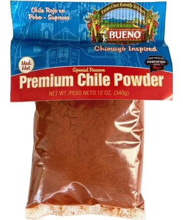 BUENO Medium Hot Red Chile Powder - Special Reserve Chimayo Chile Powder - Made from New Mexico Dried Red Chile Peppers - 12 Ounce Bag