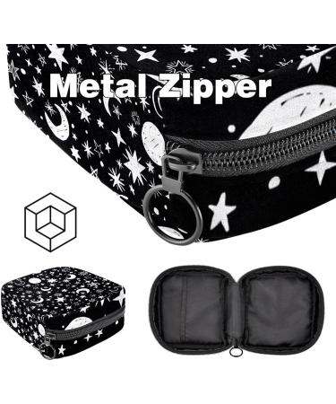 Buy Stylish Menstruation Pad Bag with Zipper | Black & White Moon-Star Design | Women's Tampon & Napkin Organizer - International Shipping Available - Buy Online on GoSupps.com