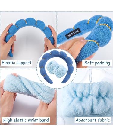Vamotto Women's Makeup Headband with 2 Wash Wristbands- Soft Non-Slip SPA and Wash Headband for Daily Beauty Routine Perfect for Face Washing Skincare (Blue) - Buy Online on GoSupps.com