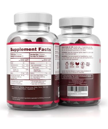 Horny Goat Weed Gummies 800mg (60 ct) for Men & Women - Natural Energy & Performance Boost - Vegan & Gluten-Free - Grapefruit Flavor - Buy Online on GoSupps.com