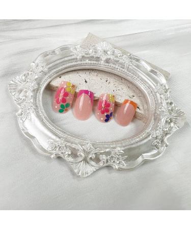 Colorful Flowers French Tip Press On Nails - 24Pcs Square False Nails with Daisy Designs for Women & Girls | Acrylic Full Cover Short Fake Nails for Summer Manicure - Buy Online on GoSupps.com
