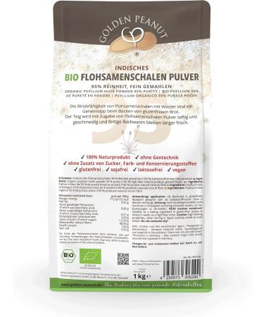 GOLDEN PEANUT Organic Psyllium Powder 95% 1kg Premium Psyllium Powder Finely Ground No Additives Gluten Free Cooking Ingredient Quality Controlled - Buy Online on GoSupps.com
