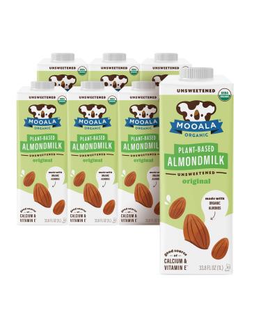 Mooala  Organic Almondmilk, Unsweetened, 1L (Pack of 6)  Shelf-Stable, Non-Dairy, Gluten-Free, Vegan & Plant-Based Beverage with No Added Sugar Unsweetened Original