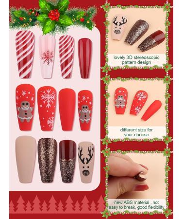96 Piece Christmas Coffin False Nails | Ebanku Acrylic Press-On Nail Kits with Glue Tabs & Holiday Designs - Buy Online on GoSupps.com